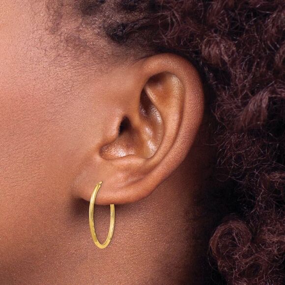 1.5mm x 25mm 14k Yellow Gold Satin Diamond-Cut Endless Hoop Earrings